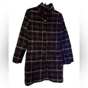 DKNY Wool blended plaid black & white pea coat, NWOT, size 2, $65